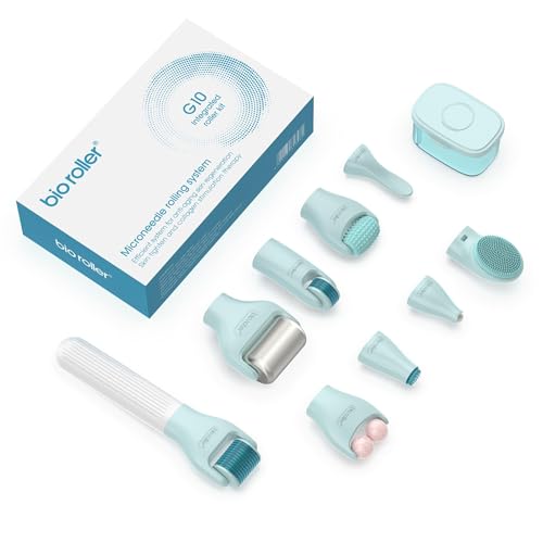 مجموعة ديرما رولر Bio Roller G10 مع أسطوانة ثلج اليشم، تتضمن 6 قطع ديرما رولر وقطعة واحدة 27 إبرة (1.5 ملم)، أدوات العناية بالبشرة متعددة الوظائف