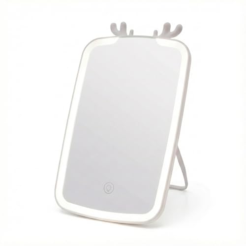 Makeup Mirror with LED Light, Touch Screen and Adjustable Brightness, 100° Foldable Stand, Portable for Travel, 100 Inch
