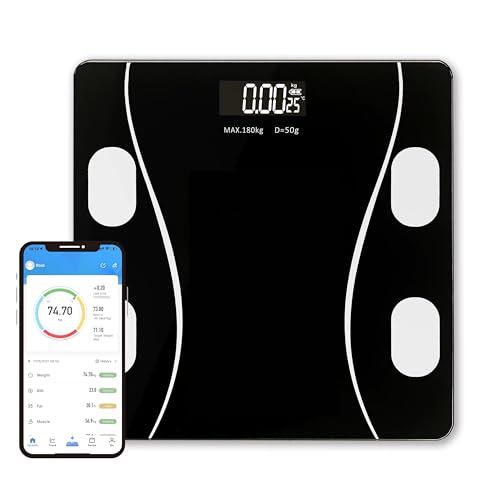Digital Smart Electronic Body Fat Scale with Bluetooth, LCD Display, 180 kg Capacity, Black, Battery Operated