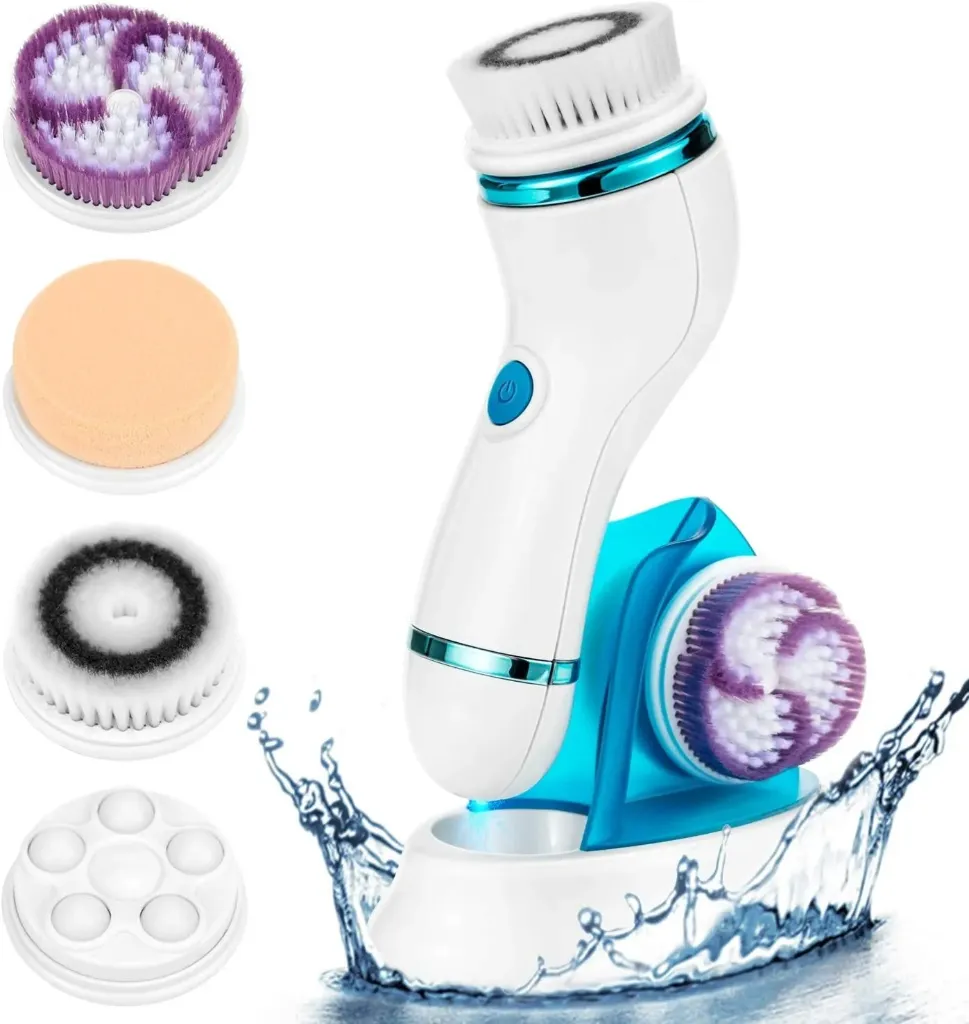 [B07PWBPXZL] AT MOUSE 4 in 1 Facial Cleansing Brush - Rechargeable Face Brush Set - IPX65 Waterproof Electric Rotating Face Scrubber for Deep Cleaning, Exfoliating, Blackhead Removing, 2 Speeds Adjustable,Blue