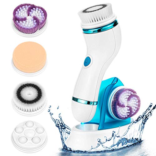 [B07PWBPXZL] AT MOUSE 4 in 1 Facial Cleansing Brush - Rechargeable Face Brush Set - IPX65 Waterproof Electric Rotating Face Scrubber for Deep Cleaning, Exfoliating, Blackhead Removing, 2 Speeds Adjustable,Blue