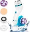 AT MOUSE 4 in 1 Facial Cleansing Brush - Rechargeable Face Brush Set - IPX65 Waterproof Electric Rotating Face Scrubber for Deep Cleaning, Exfoliating, Blackhead Removing, 2 Speeds Adjustable,Blue