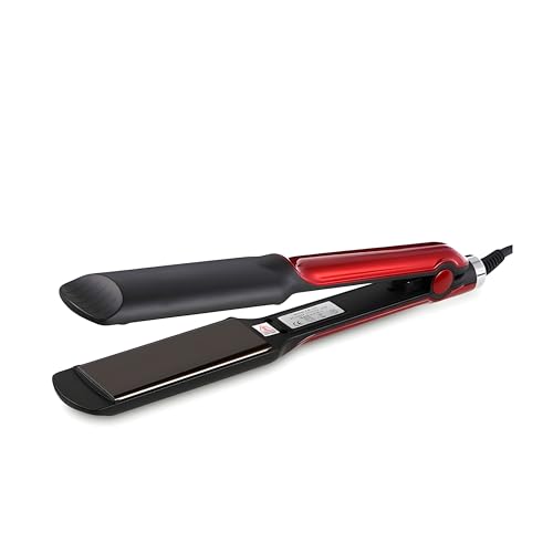 Multifunctional Hair Straightener Curling Iron Up to 428°F, Red and Black