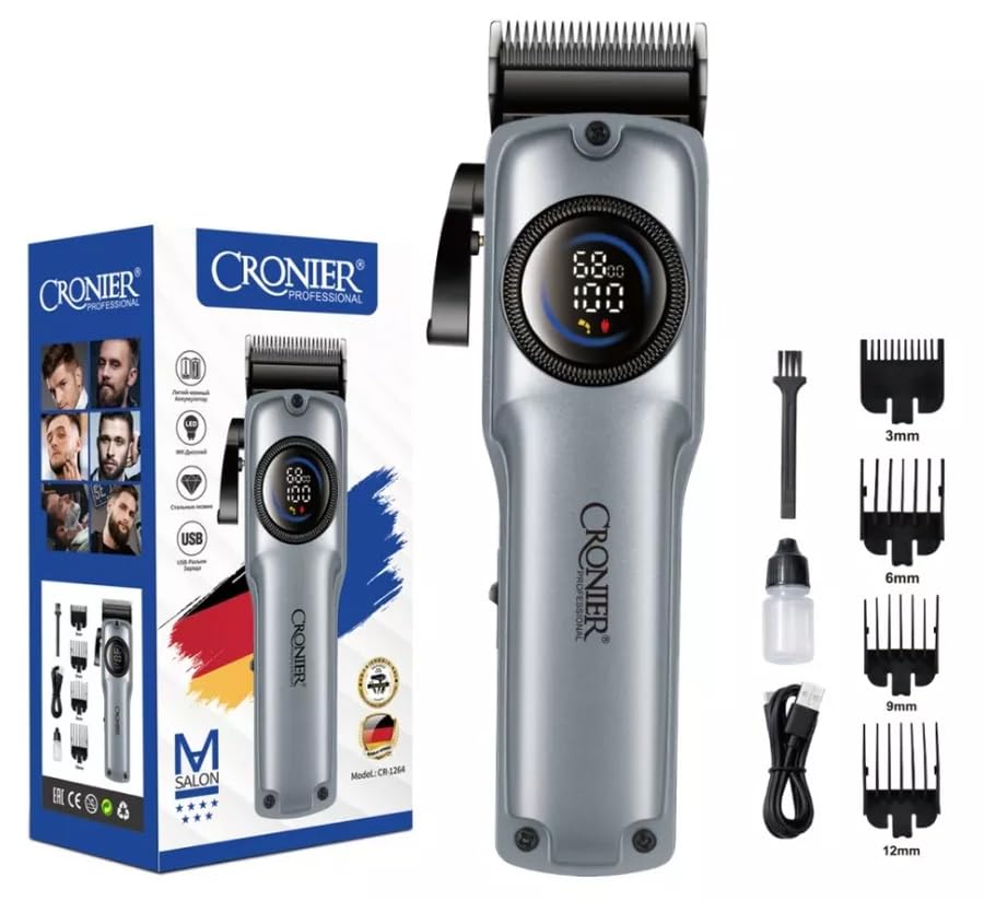 [B0FXB6MNGX] CR-1264 Professional Hair Clipper Digital Display with 4 Adjustable Heads