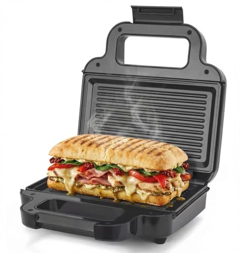 DSP Professional Sandwich Maker 800W, Panini Grill with Non-Stick Coating, Temperature Control and Cool Touch Handle, KC1320