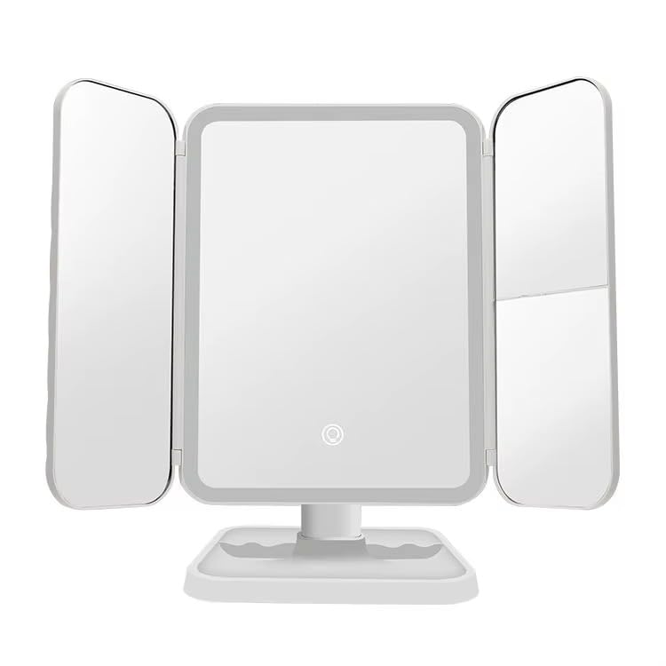 Trifold Makeup Mirror with Light, 2X & 3X Magnification Cosmetic Mirror, Removable and Angle Adjustable Mirror