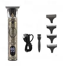 T9 Professional Hair Clipper - Gold Digital Display Wireless Hair Clipper with 3 Combs and USB Charger - Gold