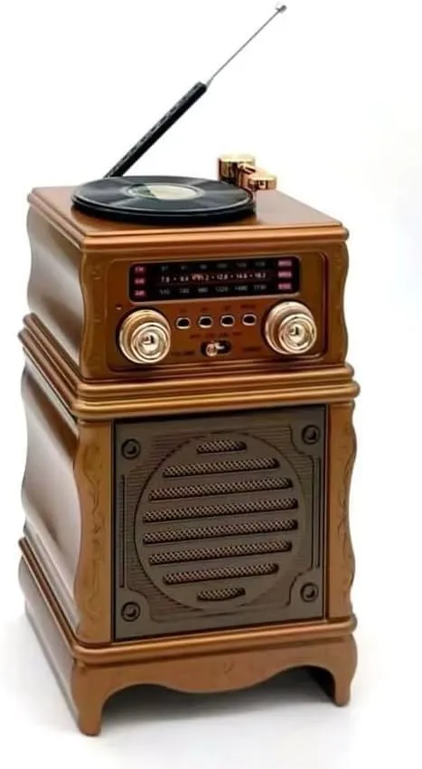 [B0GLRCVP72] Wireless Bluetooth Retro Radio, Vintage Stereo Speaker with FM/AM/SW, Rechargeable Battery, TF/USB Function, Decorative Vinyl Disc