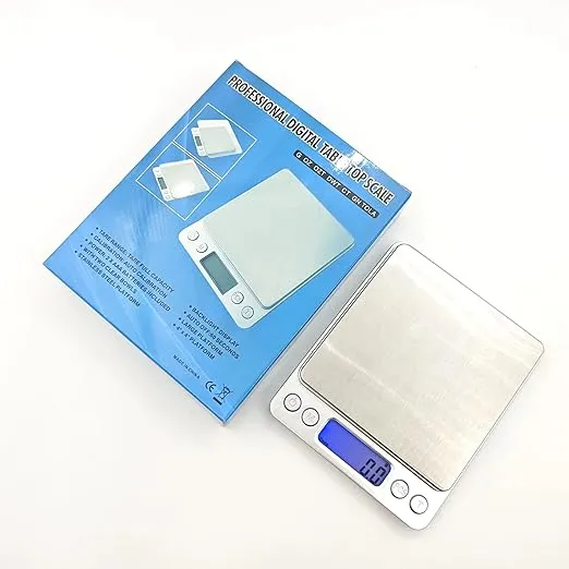 [B0GLRYVM9L] ميزان مطبخ إلكتروني رقمي صغير محمول HFY i2000، شاشة LCD كبيرة، سعة 500 جرام، ميزان طعام، شكل مستطيل، مادة ABS، يعمل ببطاريات AAA