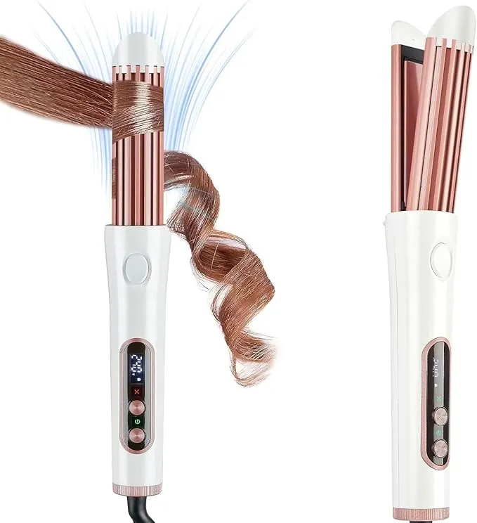 [B0GL3F2TV6] 2 in 1 Ceramic Hair Straightener and Curler with Cold Air Technology, LCD Display, 36W, 120-200℃, White and Rose Gold