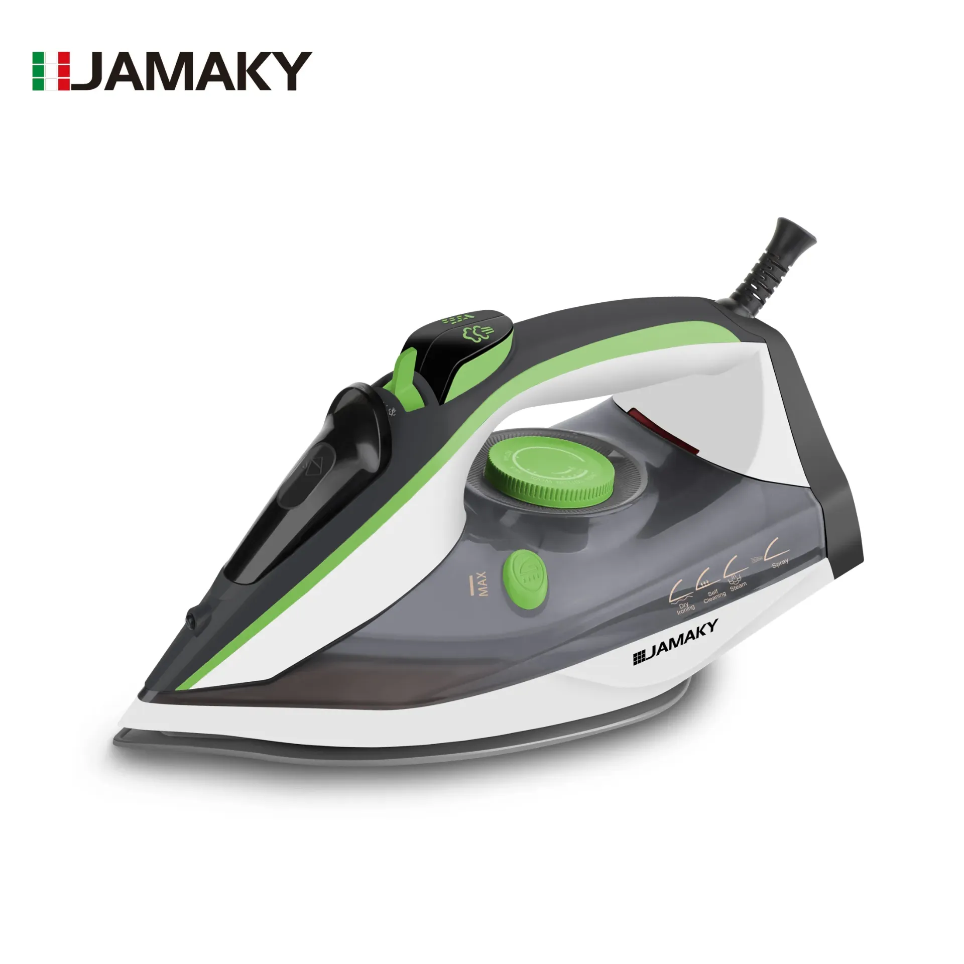 Jamaky 3000W Steam Iron with Ceramic Plate, 380ml Water Tank, Self-Cleaning, Burst & Adjustable Steam, Overheating Protection - Model JMK1103