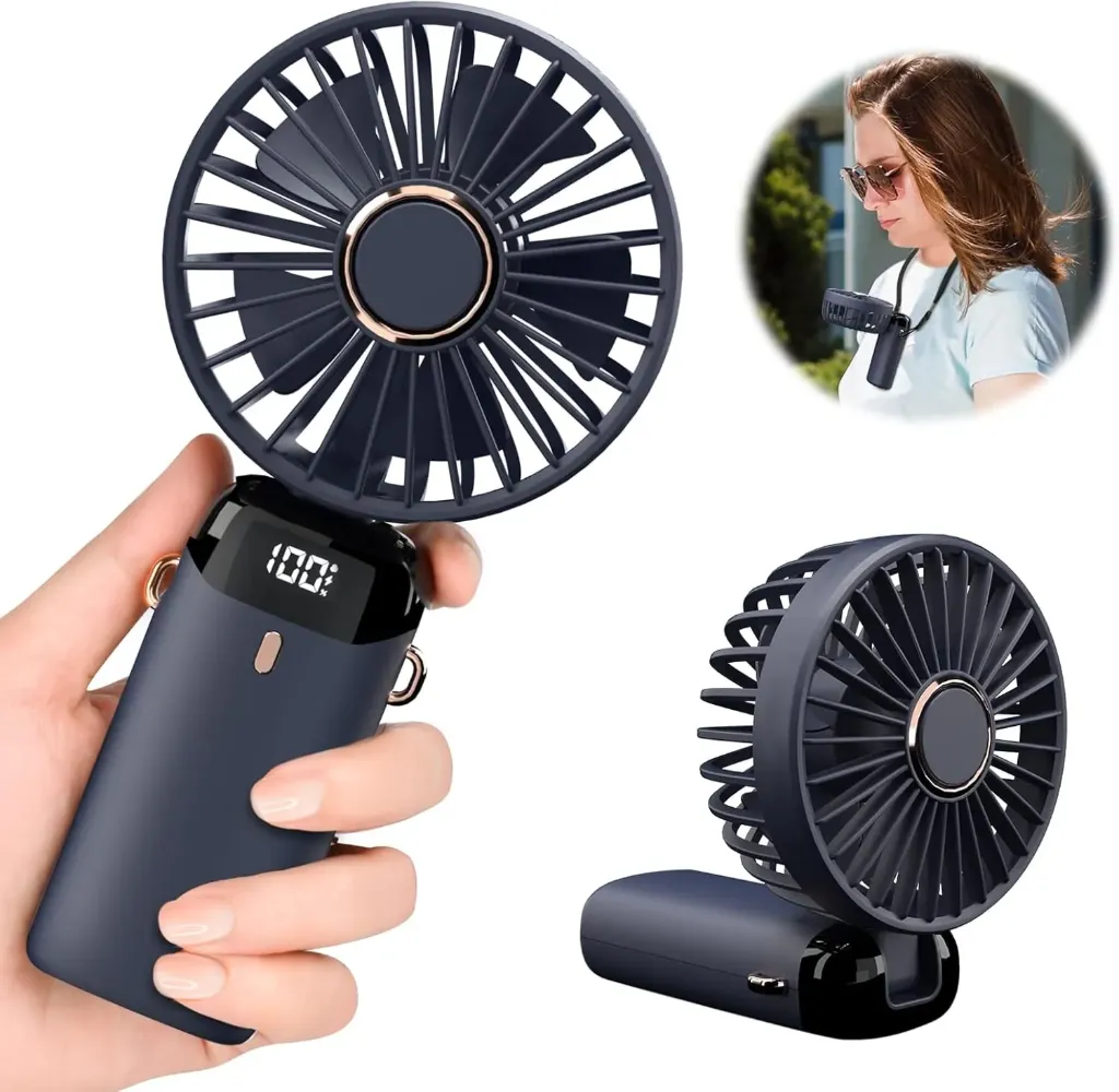 Portable Handheld Personal Rechargeable Fan LED Digital Display 90°Adjustable 4000mAh Rechargeable Fan 9-16 Hour, 5 Speed Wind Mini Aromatherapy Fan for Office Room Table Outdoor Traval