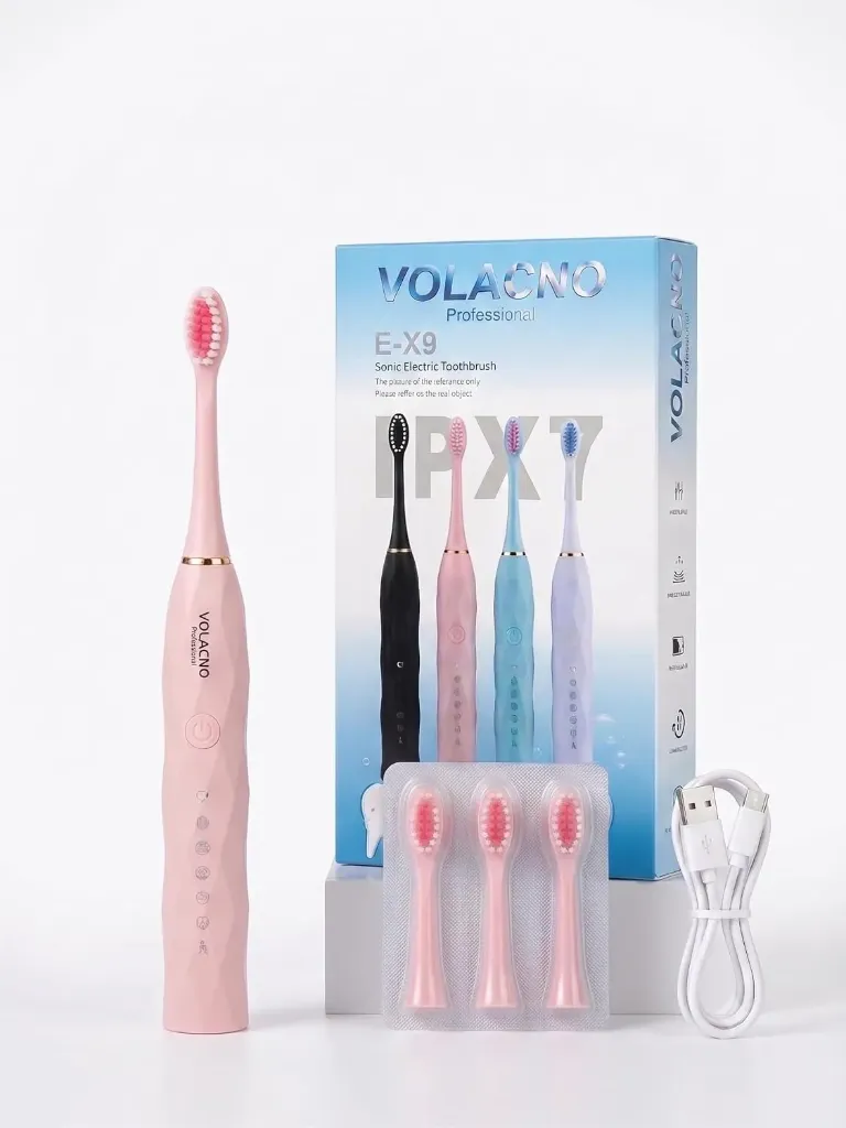 Ultrasonic Electric Toothbrush for Adults and Kids, Rechargeable Toothbrush with 6 Cleaning Modes, 2 Minutes Smart Timer, IPX7 Waterproof, with 3 Brush Heads - x9